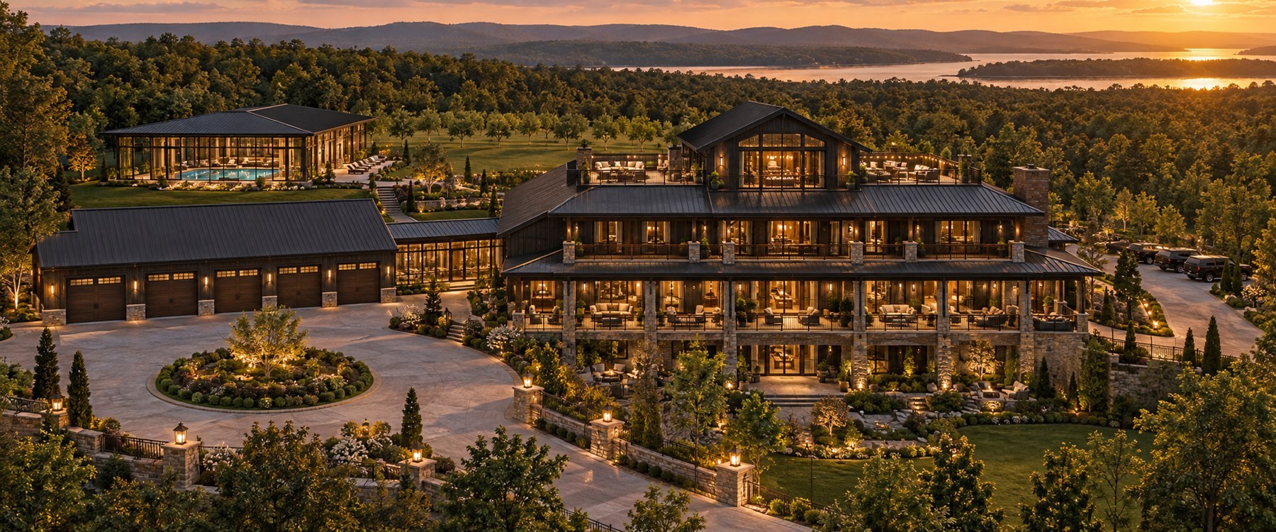 Dark Timber Estate exterior concept illustration